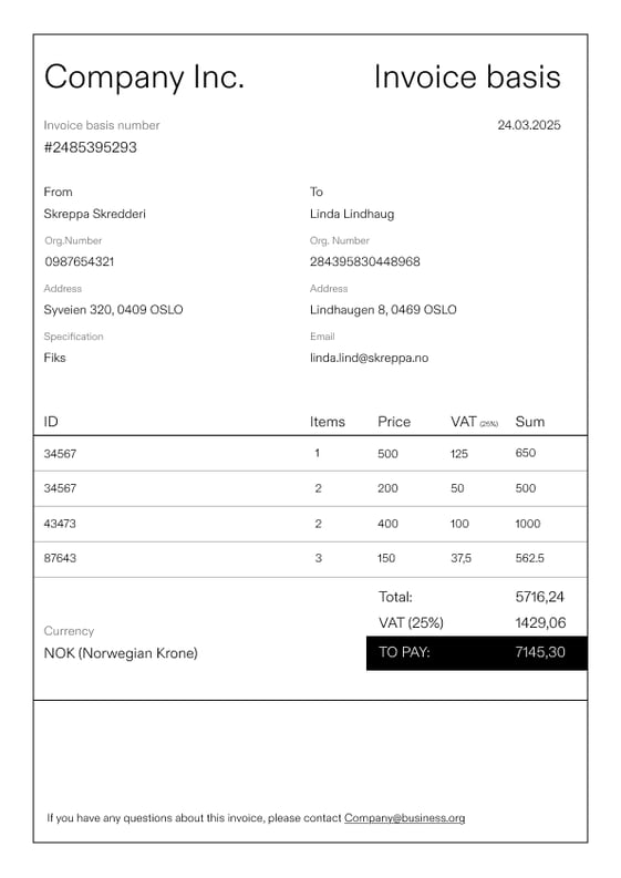 invoice basis, basic